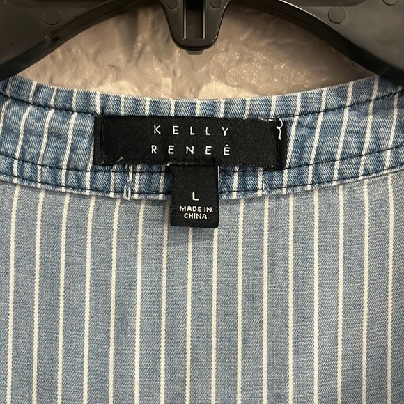 Kelly Renee Blouse Women Large Blue Striped Long Sleeve Bell Sleeve V Neck Boho - Picture 3 of 9